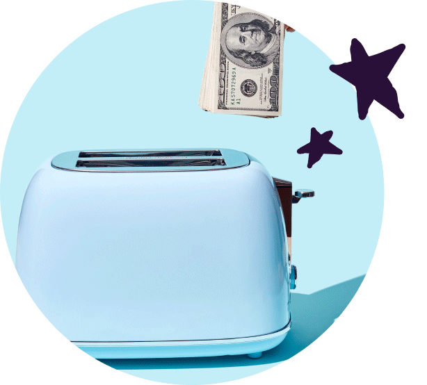 A blue toaster pops up a $100 dollar bill of claims cost savings