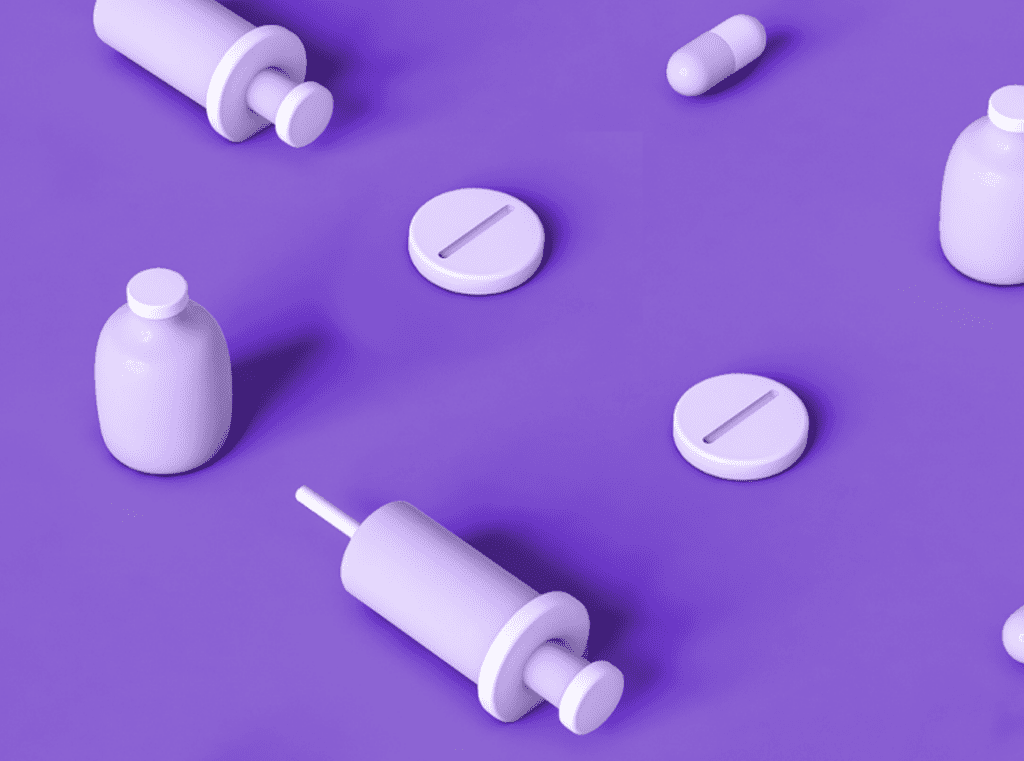 abstract weight-loss medications on purple background for workplace wellness trends